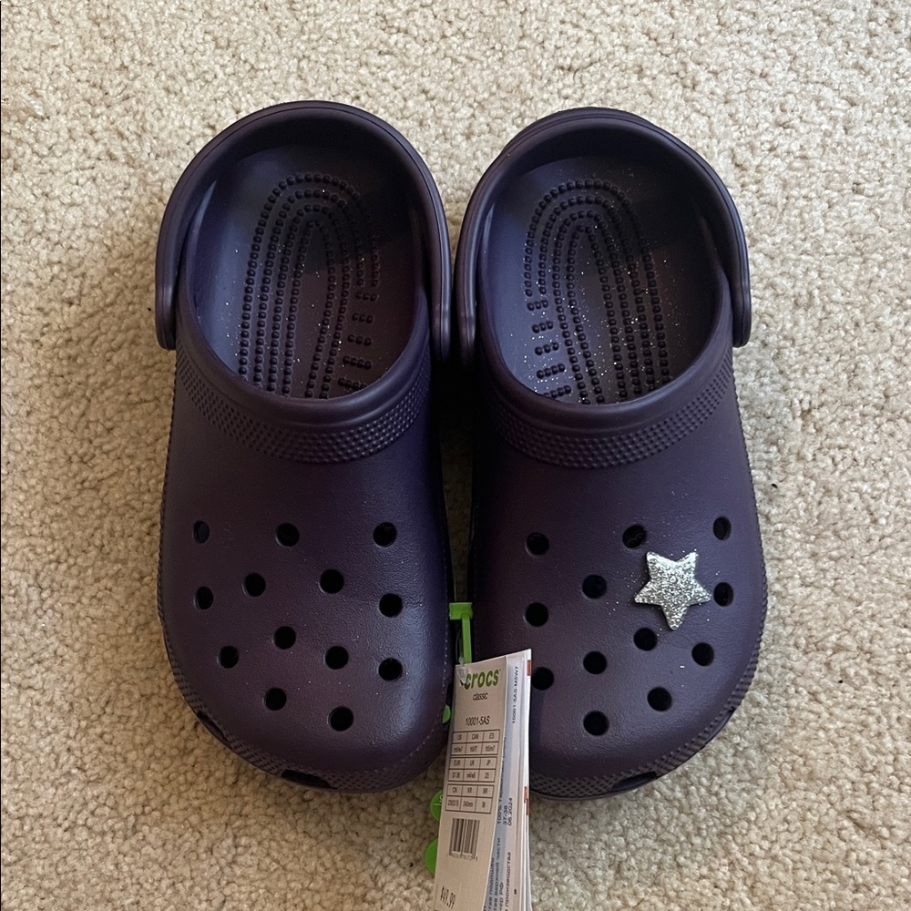 CROCS Women’s Shoes NWT - Dark Purple with Star Charm